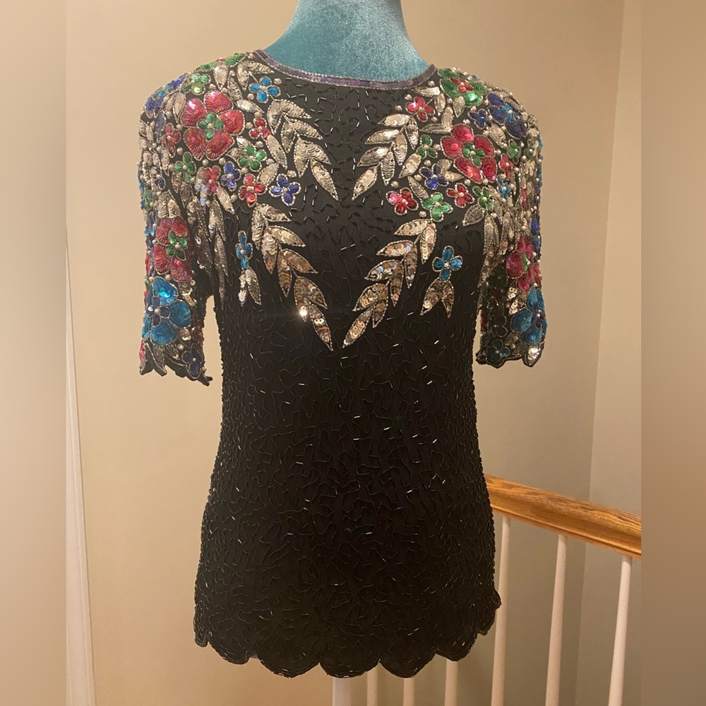 Gorgeous 100% Silk Vintage Sequin Blouse